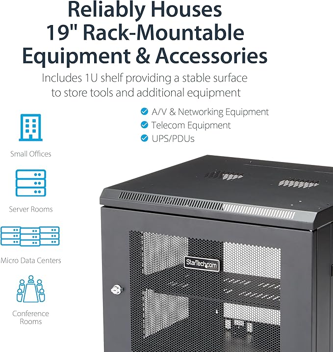 StarTech.com 4-Post 9U Wall Mount Network Cabinet w/ 1U Shelf, Ships Fully - Image 3