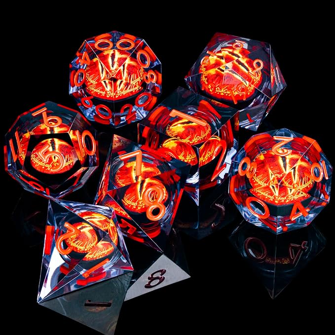 ARUOHHA DND Resin Dice Gazes Eye Dice Liquid Core Flaming RPG Sharp Edged Dice - Image 6