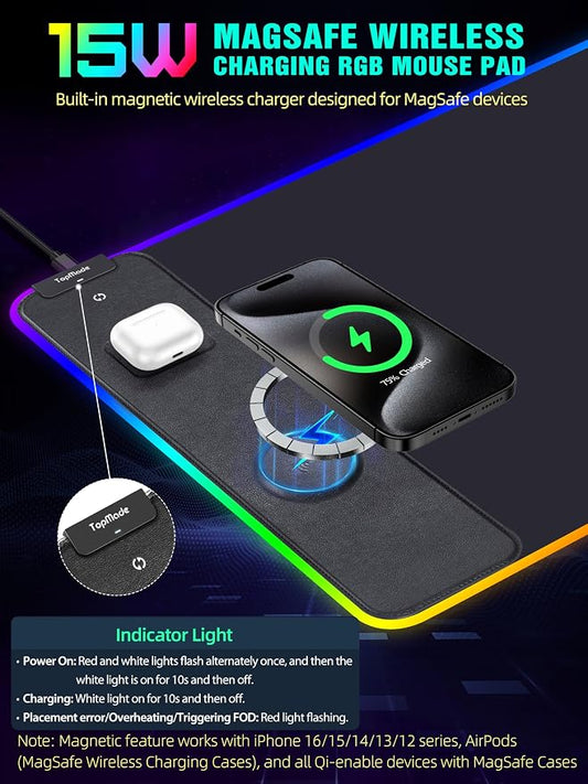 TopMade Wireless Charging RGB Mouse Pad, Waterproof Gaming Desk Mat - Image 2