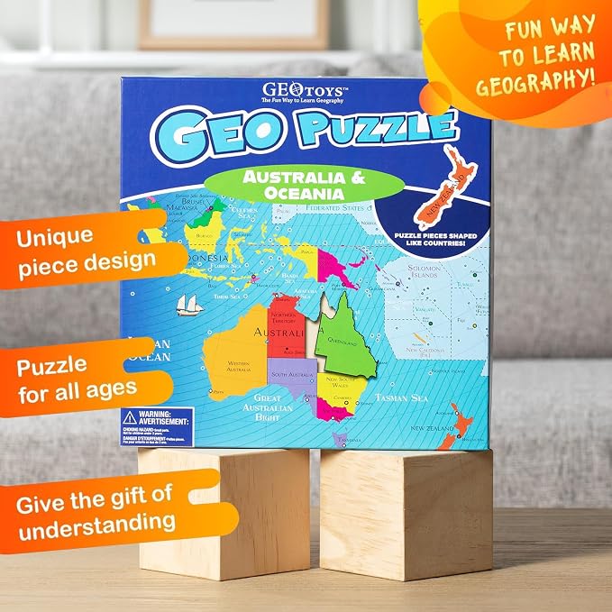 GeoToys GeoPuzzle, Australia & Oceania Shaped Jigsaw Puzzles, Geography Game - Image 3