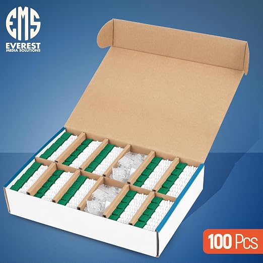 Everest 90° Angled RJ45 Cat6 Keystone Jacks 100-Pack in Green - Image 2