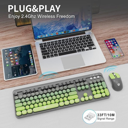 Wireless Keyboard and Mouse Combo, 104 Round Keys Cute Colorful Keyboard and - Image 2