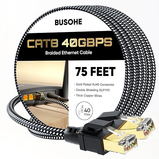 BUSOHE Cat 8 Ethernet Cable 75 FT, High Speed 40Gbps 2000Mhz Braided Network by BUSOHE