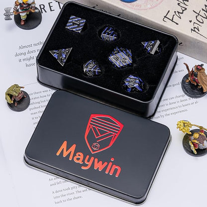 Anitque Metal Dice D&D, Metal Glitter Stripe Dice 7pcs Set - Image 8