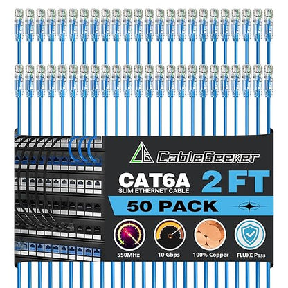 CableGeeker Patch Cables Cat6a 2ft Slim, Cat6 Ethernet Patch Cable 10G Support by CableGeeker