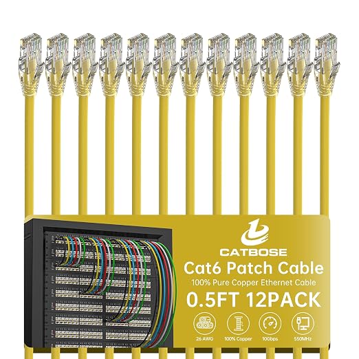 0.5 Foot Cat6 Patch Cables, Solid Pure Copper Patch Cord, Cat 6 Ethernet Cable by CatBose