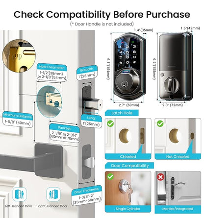 Veise VE07 Fingerprint Smart Door Lock, 7-in-1 Keyless Entry Deadbolt - Image 9