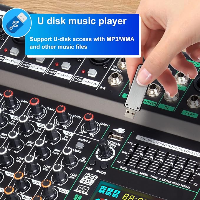 Depusheng TG8 professional dj audio mixer 8 channel input and dual group output - Image 4