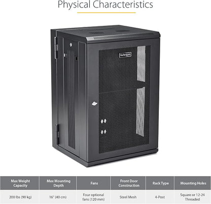 StarTech 4-Post 18U Wall Mount Network Cabinet w/ 1U Shelf, Ships Fully - Image 3