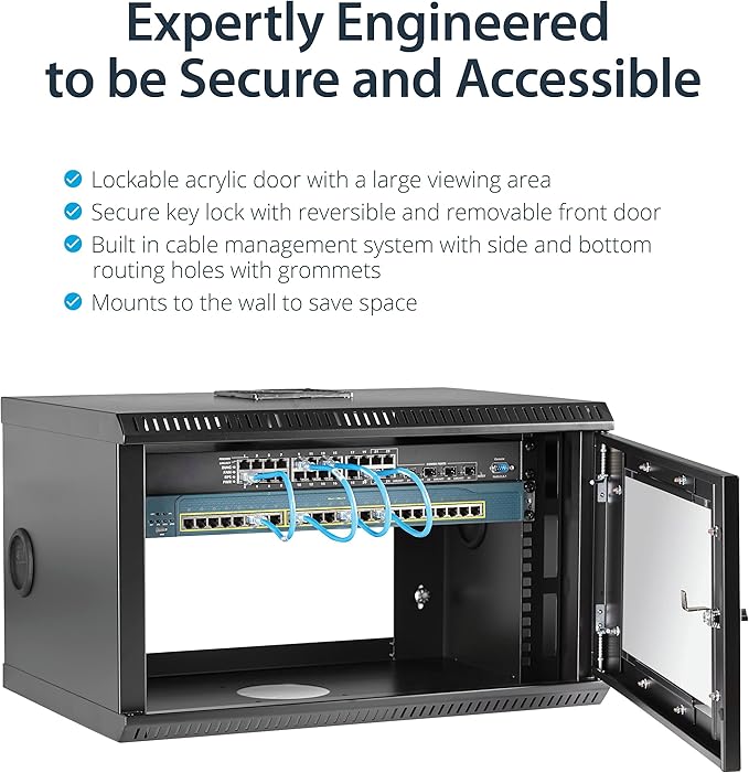 StarTech.com 2-Post 6U Wall Mount Network Cabinet w/ 1U Shelf, Ships Fully - Image 3