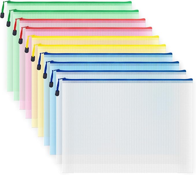 AUSTARK 10 Pcs Zipper File Bags, Waterproof Plastic Mesh Pouch by AUSTARK