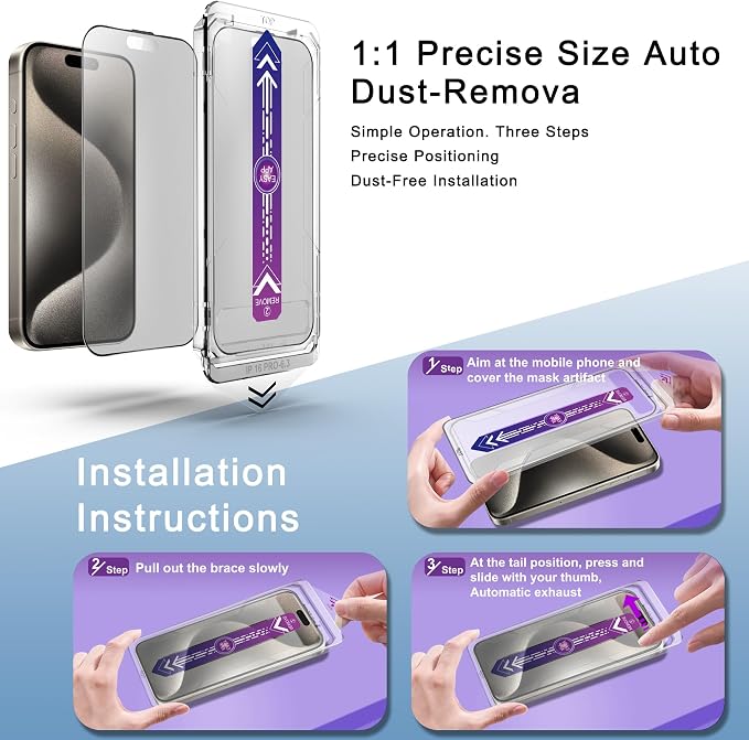 2 Pack Matte Screen Protector for iPhone 16 Pro 6.3-Inch Auto Dust Removal - Image 3