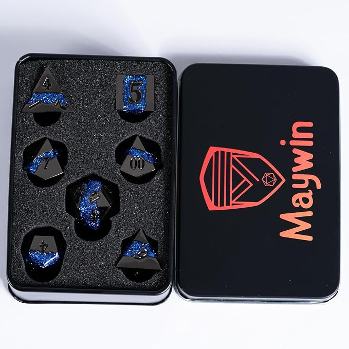 D&D Dice Set Metal, Large Striped Glitter Dice Set.RPG Polyhedral Dice 7pcs Set - Image 6