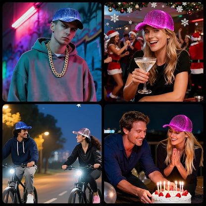 LIOVODE LED Hat, 7 Colors Baseball Cap Light Up Rave Hat Fiber Optic Luminous - Image 5