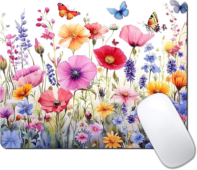 Colorful Wildflowers Floral Butterfly Custom Mouse Pad by IMAYONDIA