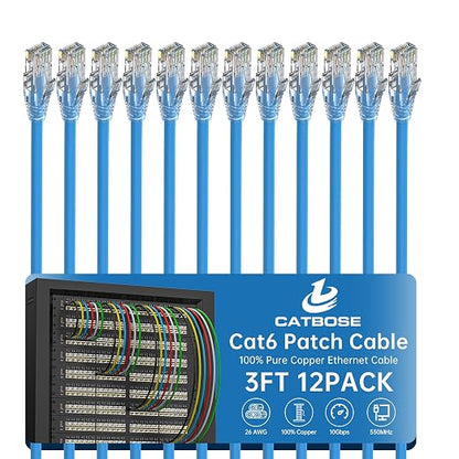 3 Feet Cat6 Patch Cables, Solid Pure Copper Patch Cord, Cat 6 Ethernet Cable by CatBose