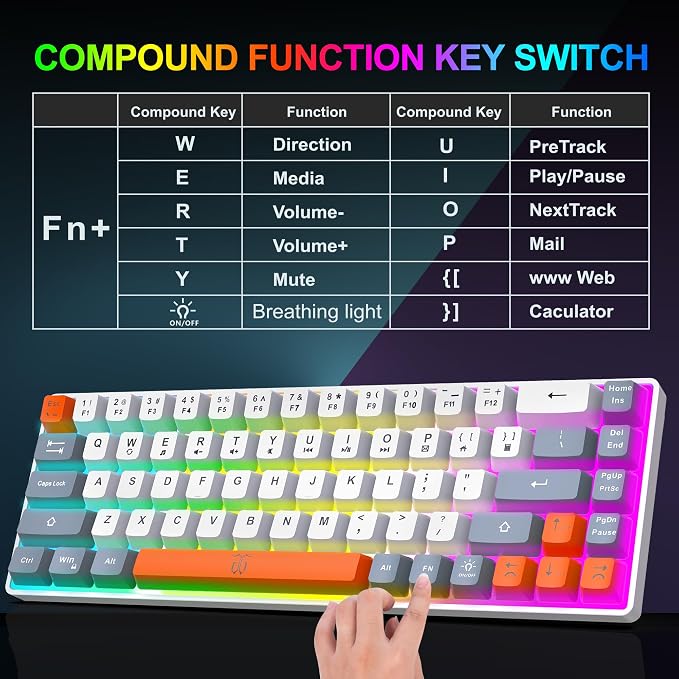 Snpurdiri 60% Wireless Gaming Keyboard and Mouse Combo, Rainbow Backlit - Image 8
