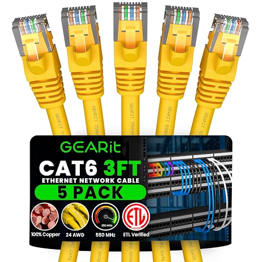 GEARit Cat 6 Patch Cables 3 ft Yellow Cat6 Patch Cables 3ft Yellow/Ethernet by GEARit
