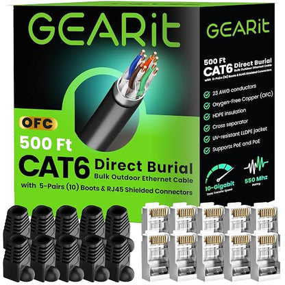 GEARit Cat6 Outdoor Ethernet Cable 23AWG OFC Pure Copper, Waterproof, Direct by GEARit