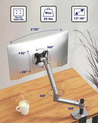 Single Monitor Arm Desk Mount, Holds Screens up to 40 Inches and 25 lbs - Image 2