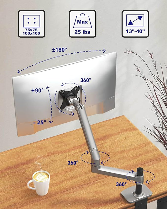 Single Monitor Arm Desk Mount, Holds Screens up to 40 Inches and 25 lbs - Image 2
