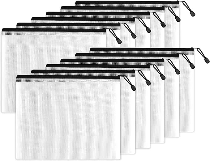 SUNEE Plastic Mesh Zipper Pouch 9x13 in, Extra Large Water-Resistant Zip Bag by SUNEE