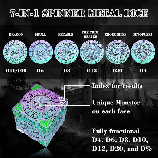 Spinner Dice 7-in-1 Metal DND Set – Premium Copper RPG Dice - Image 2