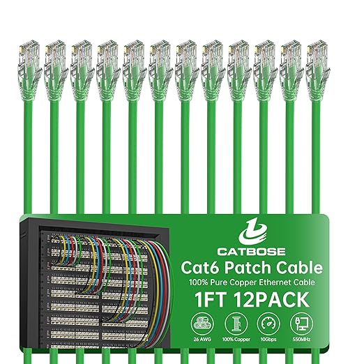 1 Foot Cat6 Patch Cables, Solid Pure Copper Patch Cord, Cat 6 Ethernet Cable by CatBose