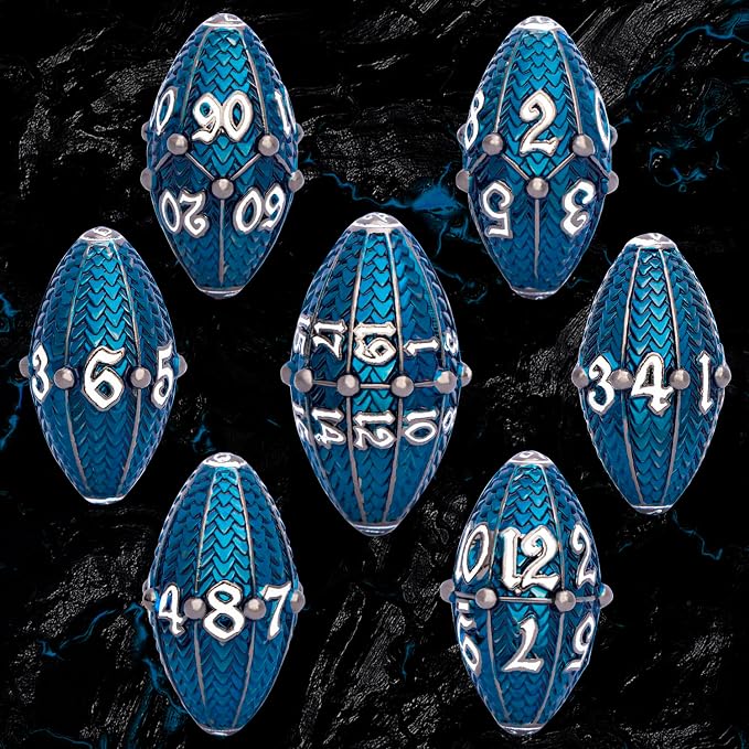 ARUOHHA DND Metal Dice Black Blue Dragon Egg Dice - Image 2