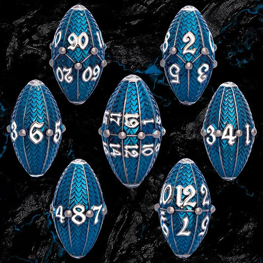ARUOHHA DND Metal Dice Black Blue Dragon Egg Dice - Image 2