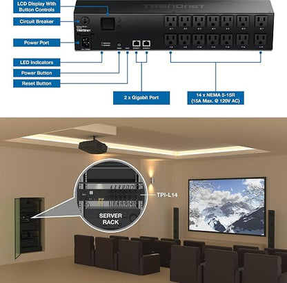 TRENDnet 14-Outlet Managed 2U Rackmount Switched Power Distribution Unit - Image 8