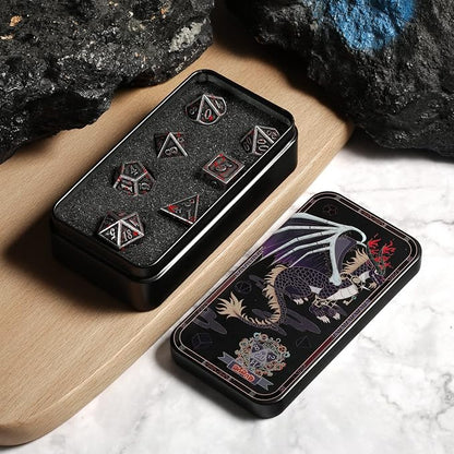 Acient Silver Bloodstained Metal Dice Set DND, DNDND 7PCS Metallic Halloween Die - Image 2