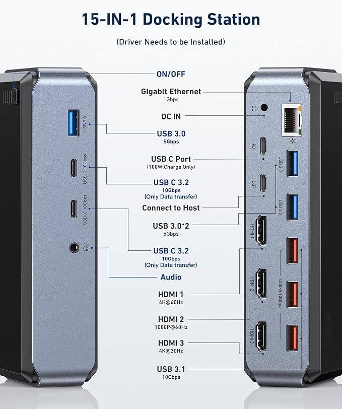 USB C Docking Station Triple Monitor, Raycue 15 IN1 MacBook Pro Docking Station - Image 2