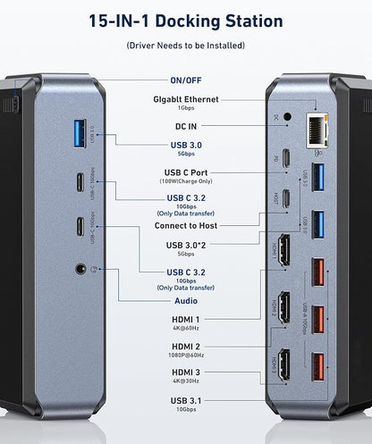 USB C Docking Station Triple Monitor, Raycue 15 IN1 MacBook Pro Docking Station - Image 2