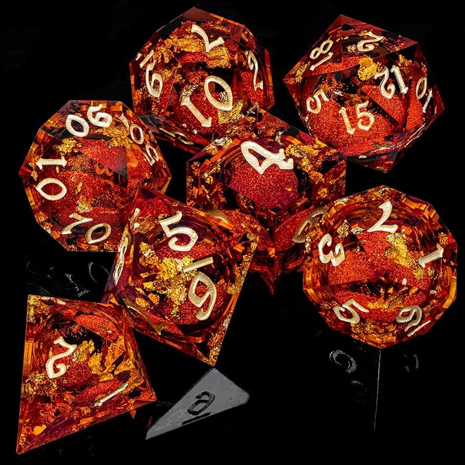 ARUOHHA Liquid Core DND Dice Set, RPG Golden Numbers Red Dungeons Polyhedral - Image 5