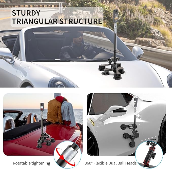 Suction Car Mount for Insta360 x5/X4/X3/X2/GO 3/ONE/GoPro Max-59 Lockable - Image 4