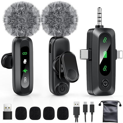 Wireless Lavalier Microphone for iPhone, USB C, Camera Video Recording 4 in 1 by GoorDik