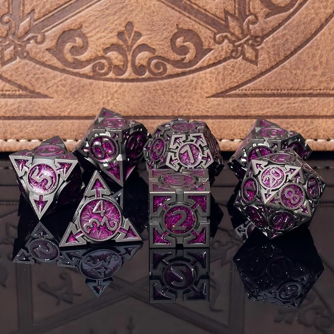 Purple Black Nickel Finish Heavy Metal DND Dice Set - Image 2