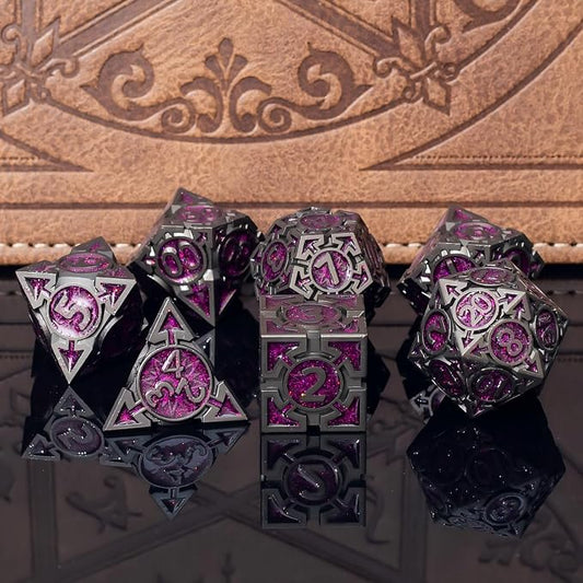 Purple Black Nickel Finish Heavy Metal DND Dice Set - Image 2