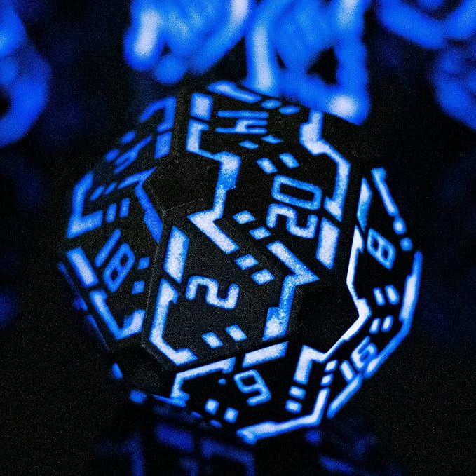 Metal DND Sci-fi Dice Set 7PCS Luminous Purple Stripe Polyhedral Dice by OGCOPHEN