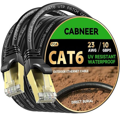Cat 6 Ethernet Cable 200 ft, Outdoor & Indoor 23AWG 10Gbps High Speed, by CABNEER
