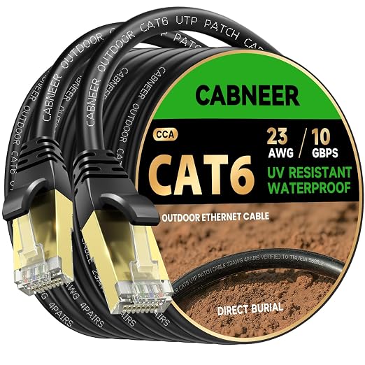 Cat 6 Ethernet Cable 200 ft, Outdoor & Indoor 23AWG 10Gbps High Speed, by CABNEER