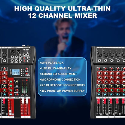 12 Channel Audio Mixer, Professional Music Mixer Board DJ Mixing Console - Image 2