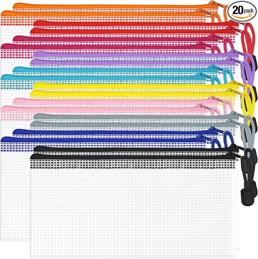 20Pack Mesh Zipper Pouch Bags, Waterproof 9.5x4.5 Inch Pencil Pouches Bulk by AUBECO