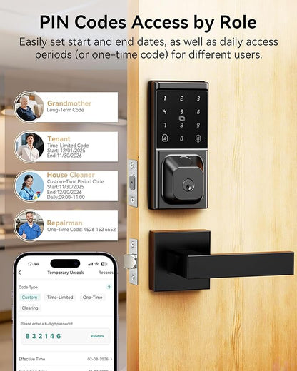 Smart Deadbolt Lock with 2 Lever Handles, Keyless Entry Door Lock Set, - Image 5