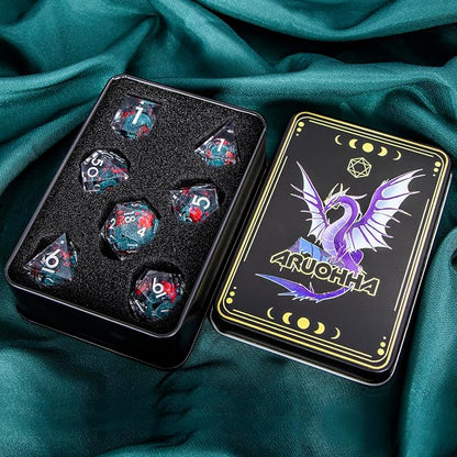 ARUOHHA DND Resin Dice Plum Blossom Liquid Core Dice Silver Blue Sharp Edged - Image 7