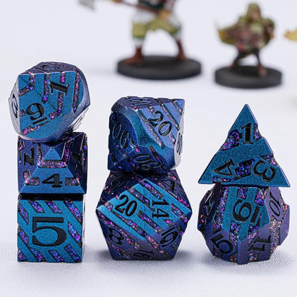 Metallic Glitter Stripes D&D Dice Set, RPG Metal Dice Set Dungeons and Dragons - Image 5