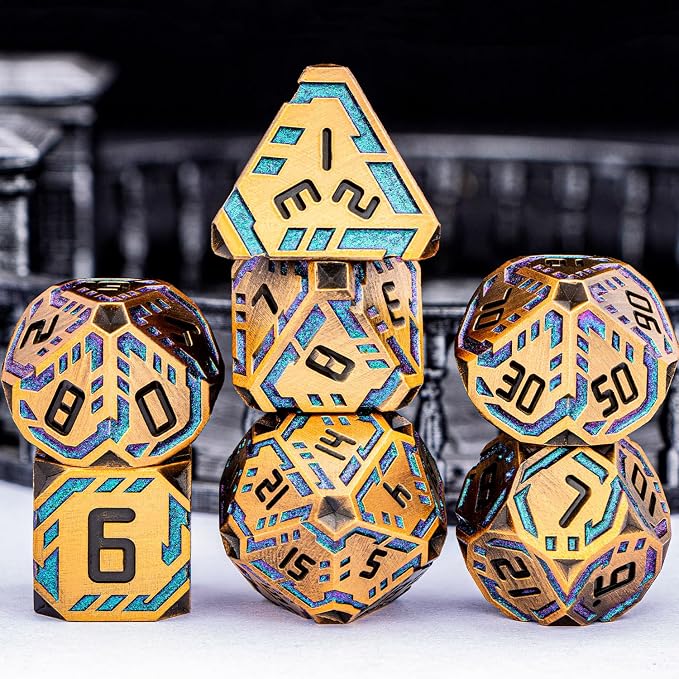 Metal DND Sci-fi Dice Set 7PCS Stripe Polyhedral Dice - Image 2