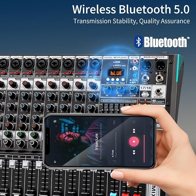 Audio Mixer, TKLBLS Professional 16 Channel DJ Mixer Board - Image 2
