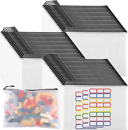 60pcs Large Mesh Zipper Pouch File Bags Reusable Zippered Pouches by YOPCDJ